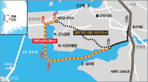 군산 새만금 송전선로 우회노선도